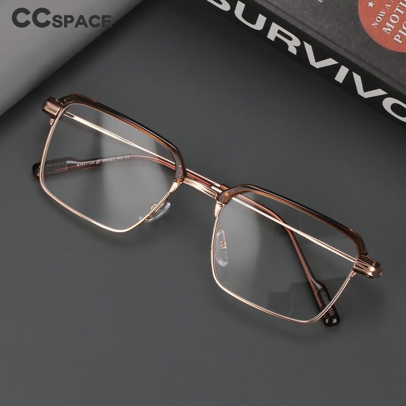 CCspace Men's Full Rim Square Brow Line Alloy Acetate Eyeglasses 55916 Full Rim CCspace
