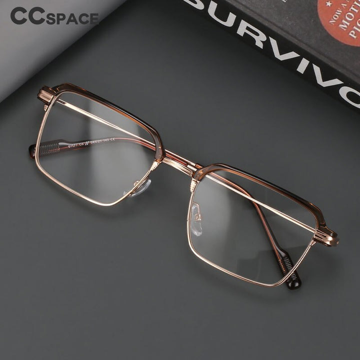 CCspace Men's Full Rim Square Brow Line Alloy Acetate Eyeglasses 55916 Full Rim CCspace