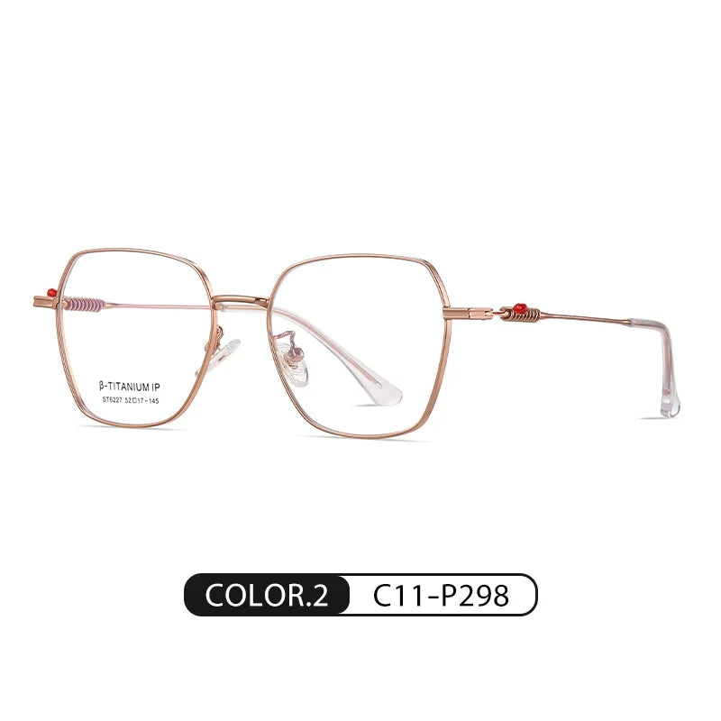 Reven Jate Women's Full Rim Flat Top Polygon Titanium Eyeglasses 6227 Full Rim Reven Jate C11