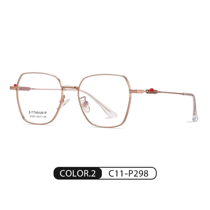 Reven Jate Women's Full Rim Flat Top Polygon Titanium Eyeglasses 6227 Full Rim Reven Jate C11