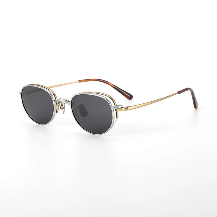 Nobler Unisex Semi Rim Oval Titanium Eyeglasses Clip On Sunglasses K047 With Clip Ons Nobler C2-2