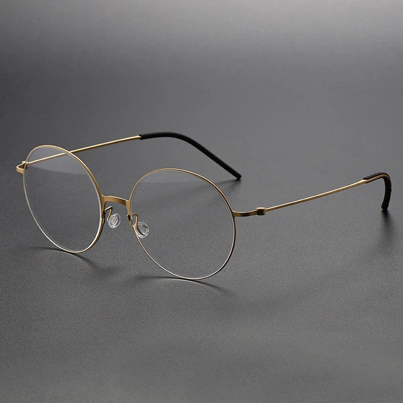 Black Mask Unisex Full Rim Round Screwless Titanium Eyeglasses 5516 Full Rim Black Mask Gold