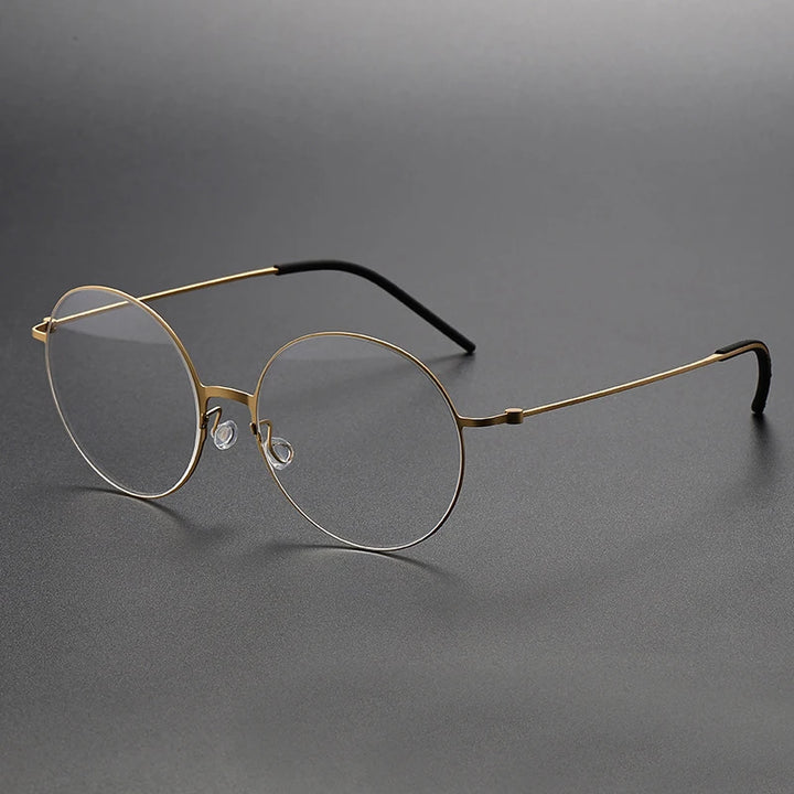 Black Mask Unisex Full Rim Round Screwless Titanium Eyeglasses 5516 Full Rim Black Mask Gold
