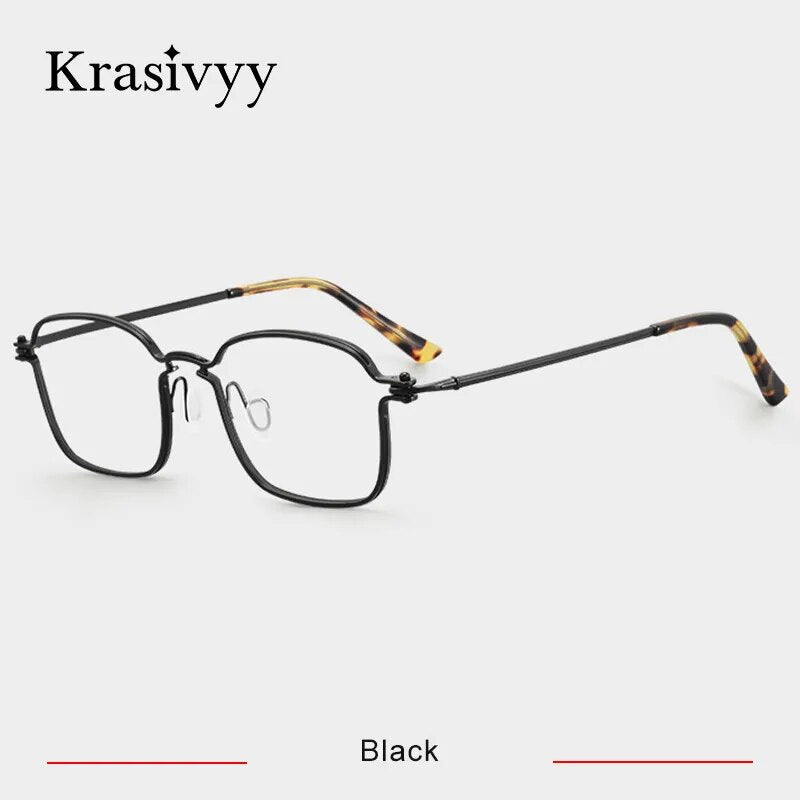 Krasivyy Men's Full Rim Square Titanium Eyeglasses Rlt5898 Full Rim Krasivyy Black CN 