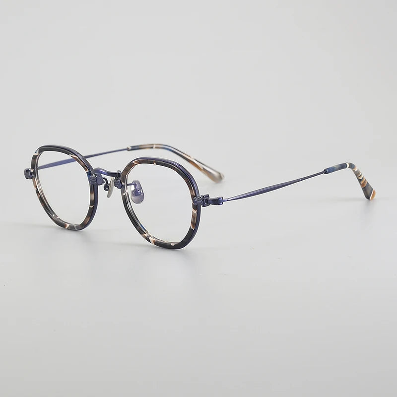 Aror Unisex Full Rim Flat Top Polygon Titanium Acetate Eyeglasses 4941 Full Rim Aror Blue Patter