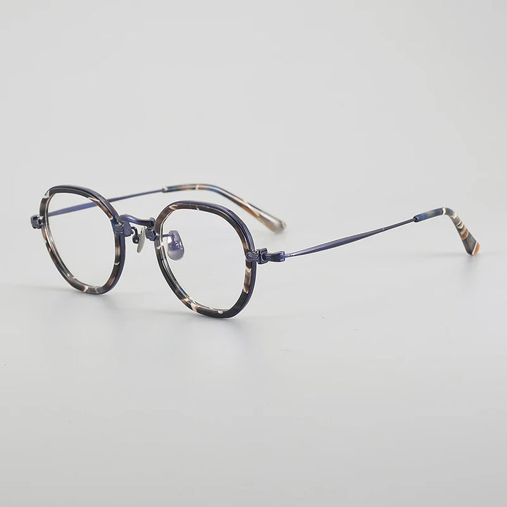 Aror Unisex Full Rim Flat Top Polygon Titanium Acetate Eyeglasses 4941 Full Rim Aror Blue Patter