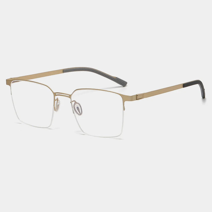 Gatenac Unisex Semi Rim Square Titanium Eyeglasses Gxyj1153 Semi Rim Gatenac Gold