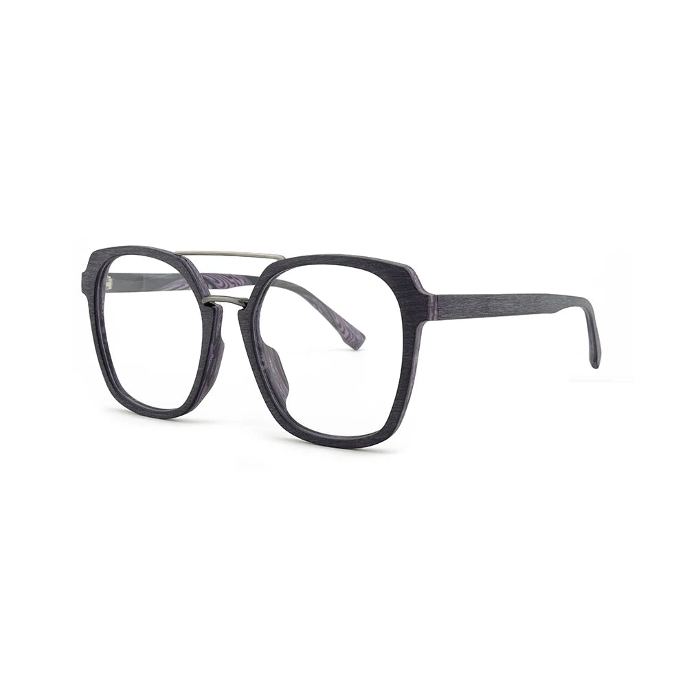 Hdcrafter Unisex Full Rim Square Double Bridge Wood Titanium Eyeglasses 86107