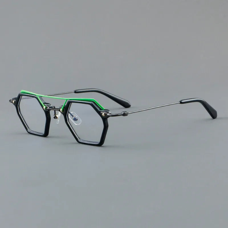 CCspace Unisex Full Rim Polygon Double Bridge Acetate Alloy Eyeglasses 3812 Full Rim CCSpace BlackGreen