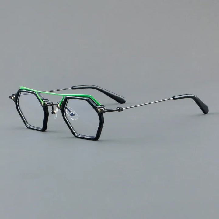 CCspace Unisex Full Rim Polygon Double Bridge Acetate Alloy Eyeglasses 3812 Full Rim CCSpace BlackGreen