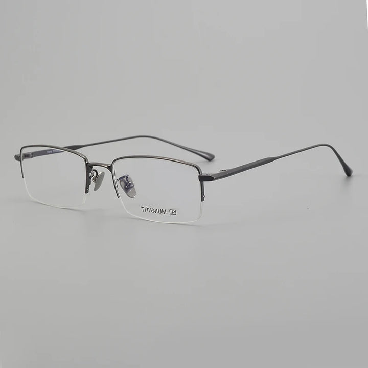 Black Mask Unisex Semi Rim Rectangle Titanium Eyeglasses 14519 Semi Rim Black Mask Gun Gray  