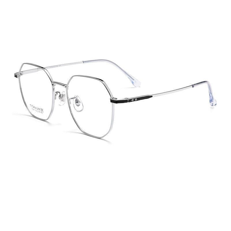 KatKani Unisex Full Rim Polygon Titanium Eyeglasses 15341p Full Rim KatKani Eyeglasses Silver  