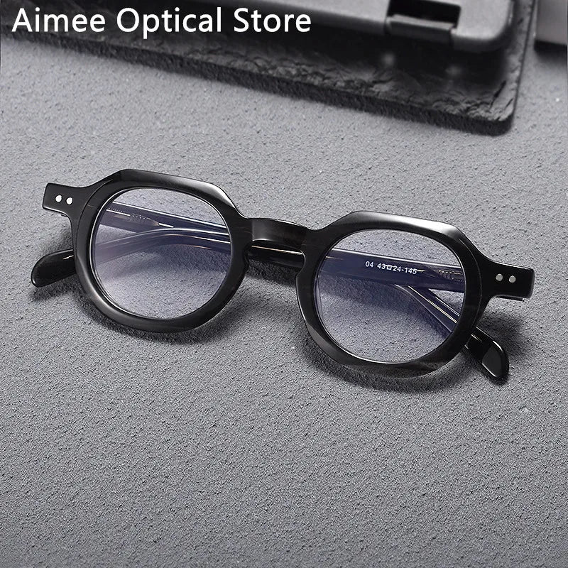 Aimee Unisex Full Rim Flat Top Oval Acetate Eyeglasses 10472 Full Rim Aimee Stripes-Grey