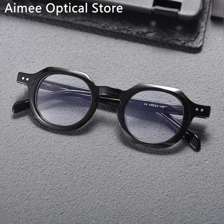 Aimee Unisex Full Rim Flat Top Oval Acetate Eyeglasses 10472 Full Rim Aimee Stripes-Grey