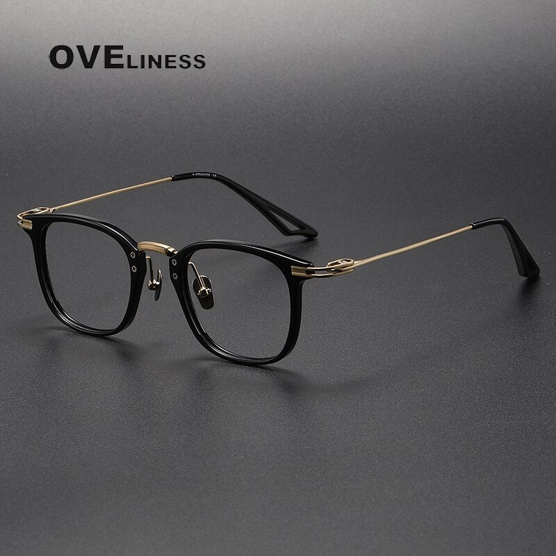 Oveliness Unisex Full Rim Square Acetate Titanium Eyeglasses 80870 Full Rim Oveliness black gold  