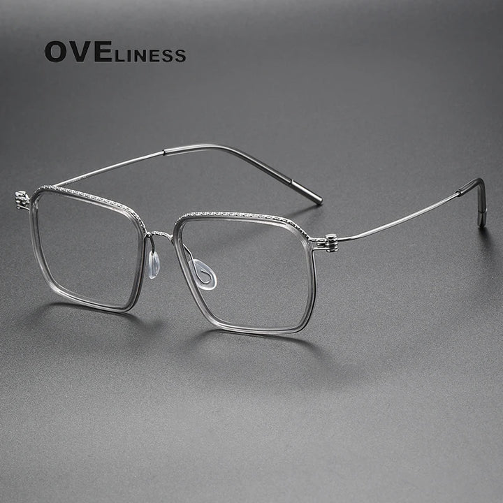 Oveliness Unisex Full Rim Square Acetate Titanium Eyeglasses 80891 Full Rim Oveliness grey silver  