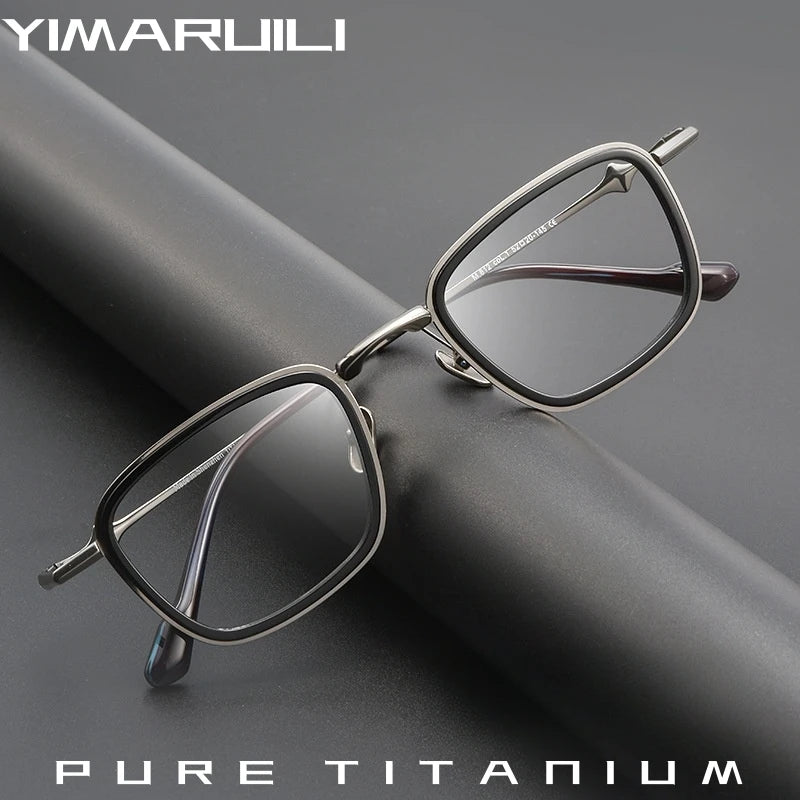 Yimaruili Unisex Full Rim Square Titanium Acetate Eyeglasses M81224