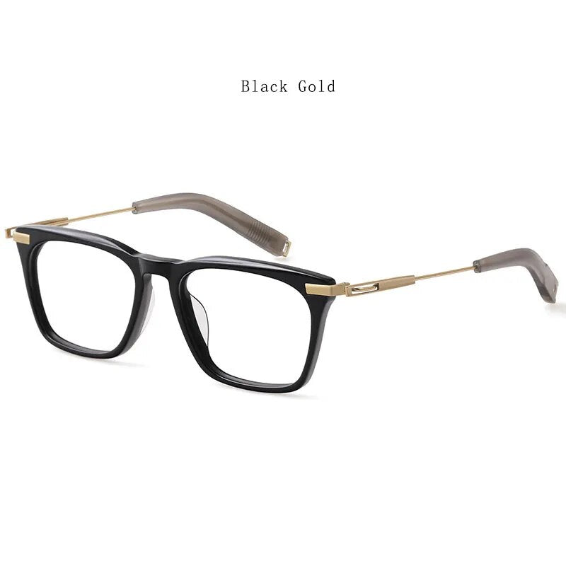 Hdcrafter Men's Full Rim Big Square Titanium Acetate Eyeglasses Dlx403 Full Rim Hdcrafter Eyeglasses Black-Gold