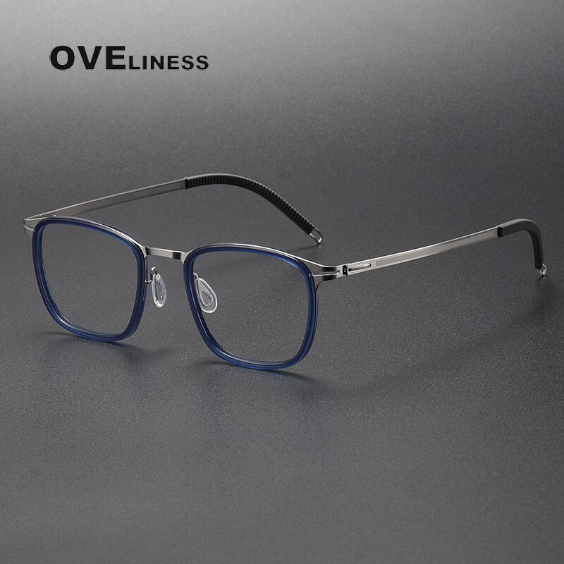 Oveliness Unisex Full Rim Square Screwless Titanium Acetate Eyeglasses 8202315 Full Rim Oveliness blue silver