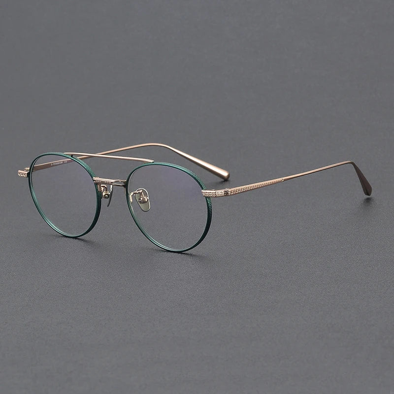 Black Mask Unisex Full Rim Round Double Bridge Titanium Eyeglasses 499020