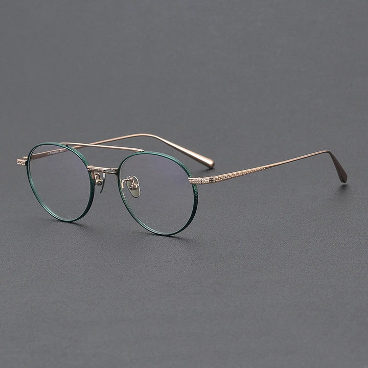 Black Mask Unisex Full Rim Round Double Bridge Titanium Eyeglasses 499020