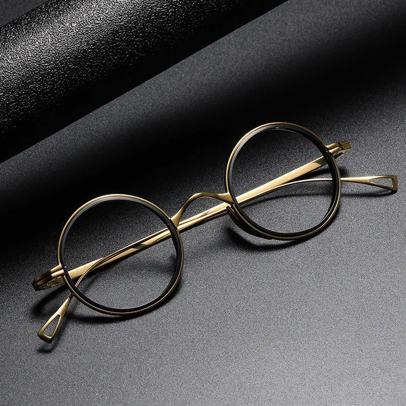 Black Mask Unisex Full Rim Round Titanium Eyeglasses Km123 Full Rim Black Mask