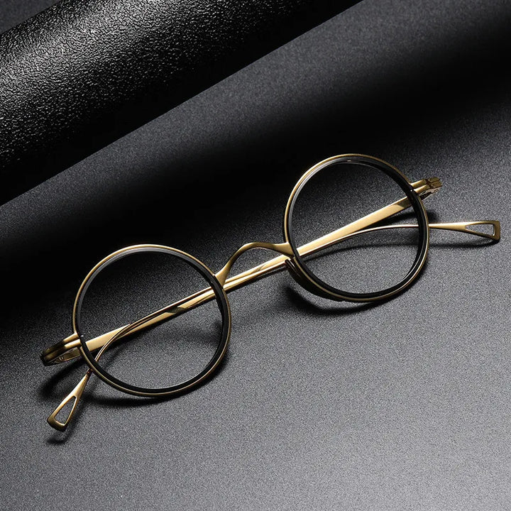 Black Mask Unisex Full Rim Round Titanium Eyeglasses Km123 Full Rim Black Mask