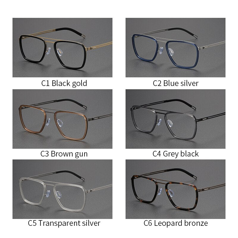 Oveliness Unisex Full Rim Square Double Bridge Titanium Eyeglasses 8202311 Full Rim Oveliness   