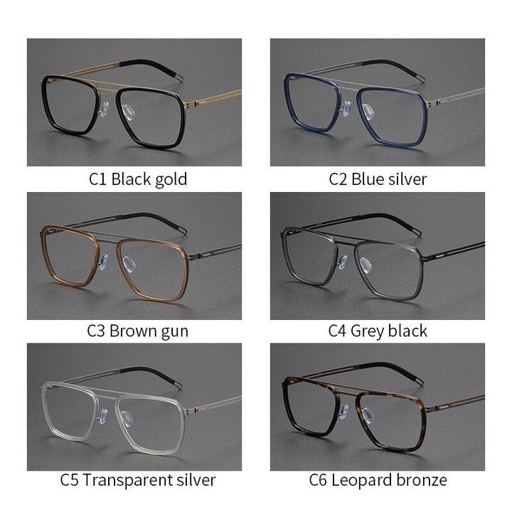 Oveliness Unisex Full Rim Square Double Bridge Titanium Eyeglasses 8202311 Full Rim Oveliness