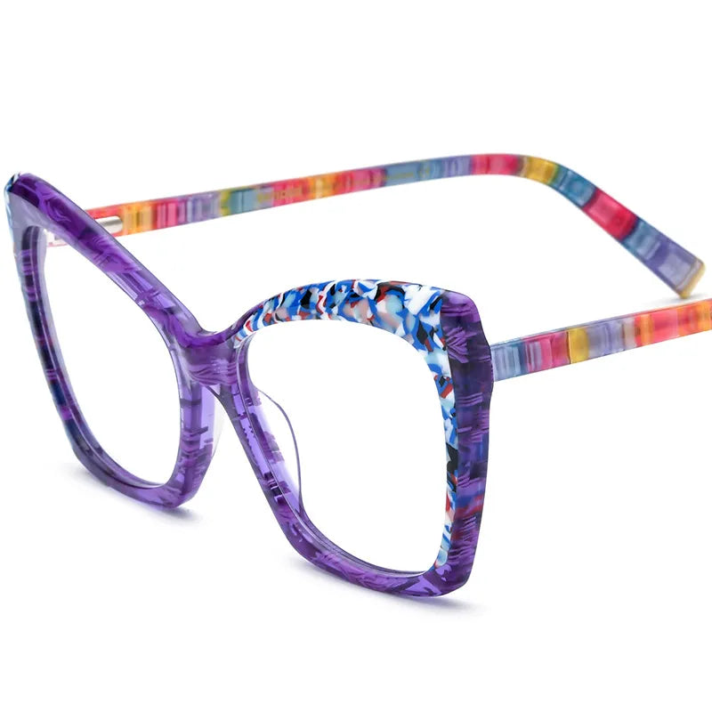 CCspace Unisex Full Rim Cat Eye Acetate Eyeglasses 56921 Full Rim CCspace C2Purple