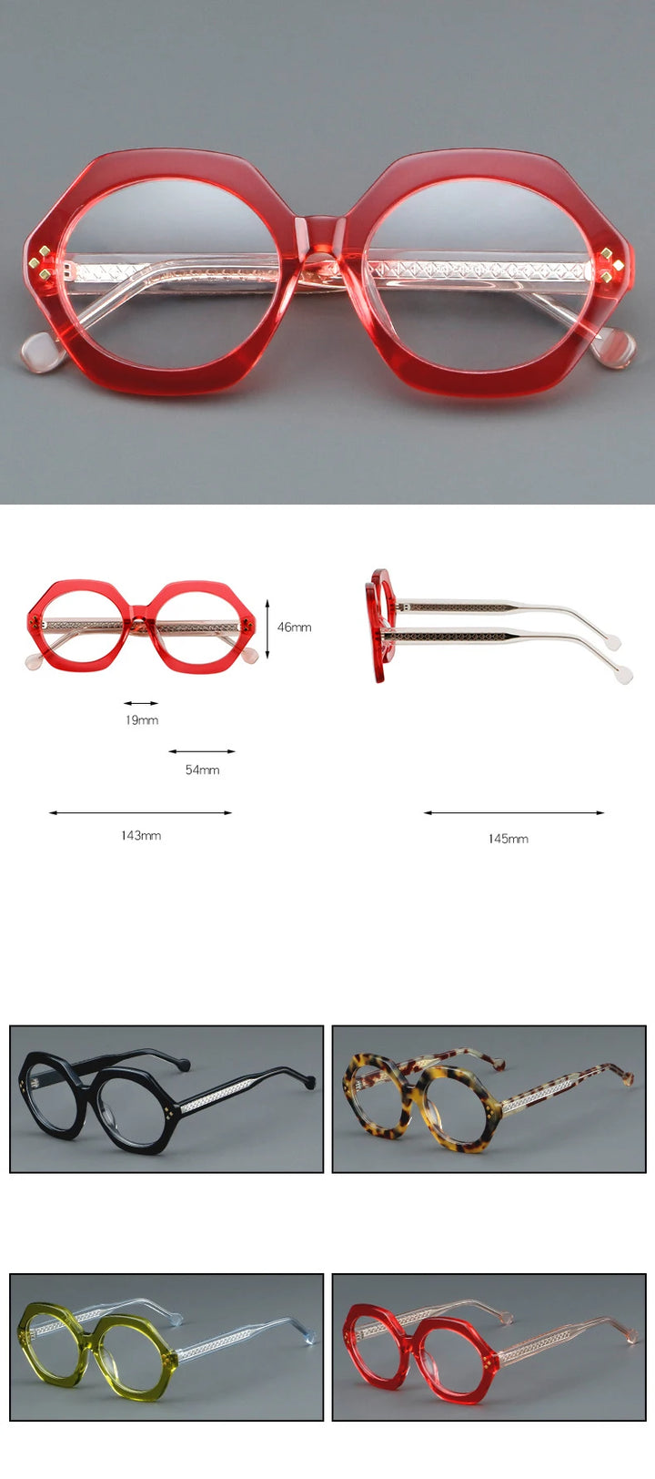 CCspace Unisex Full Rim Large Flat Top Round Acetate Eyeglasses 57286 Full Rim CCspace