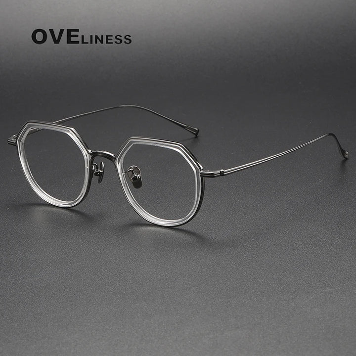 Oveliness Unisex Full Rim Polygon Acetate Titanium Eyeglasses U136 Full Rim Oveliness clear gun