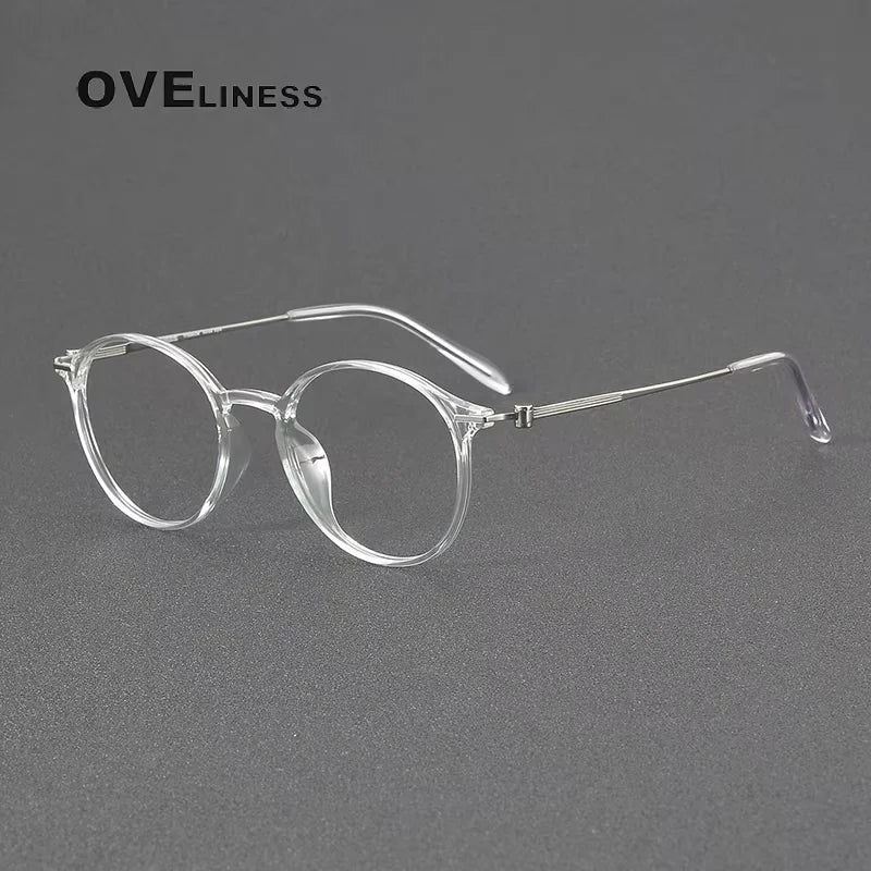 Oveliness Women's Full Rim Round Acetate Titanium Eyeglasses 8668