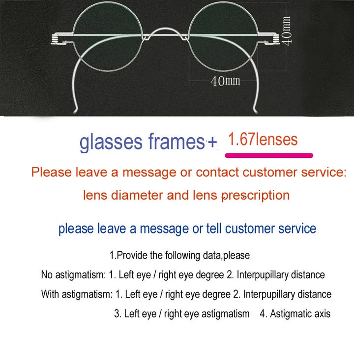 Yujo Unisex Full Rim Round Stainless Steel Custom Eyeglasses Y4042 Full Rim Yujo 167 40 CHINA
