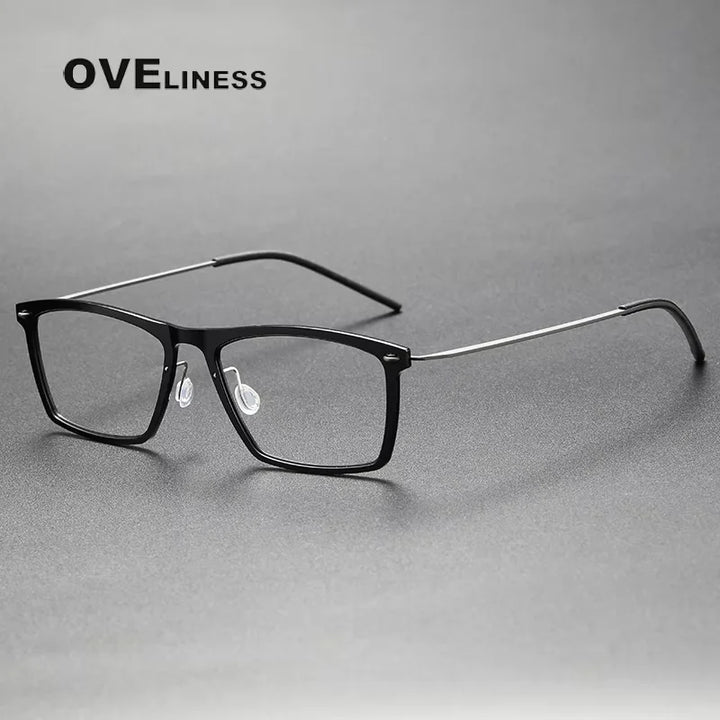 Oveliness Unisex Full Rim Square Acetate Titanium Eyeglasses 6533 Full Rim Oveliness s black gun