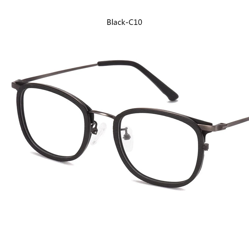 Hdcrafter Women's Full Rim Square Wood Titanium Eyeglasses 98095