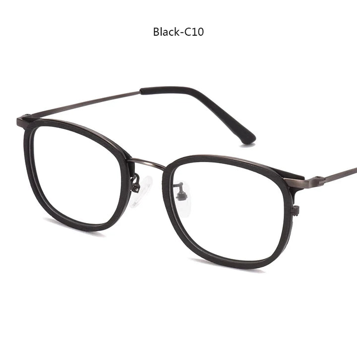 Hdcrafter Women's Full Rim Square Wood Titanium Eyeglasses 98095