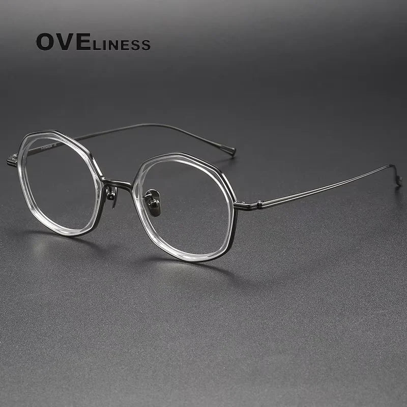 Oveliness Unisex Full Rim Polygon Titanium Acetate Eyeglasses 21135 Full Rim Oveliness clear gun