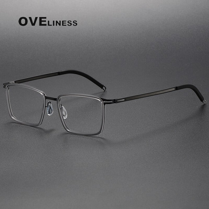 Oveliness Unisex Full Rim Square Screwless Titanium Acetate Eyeglasses 8202318 Full Rim Oveliness grey black  
