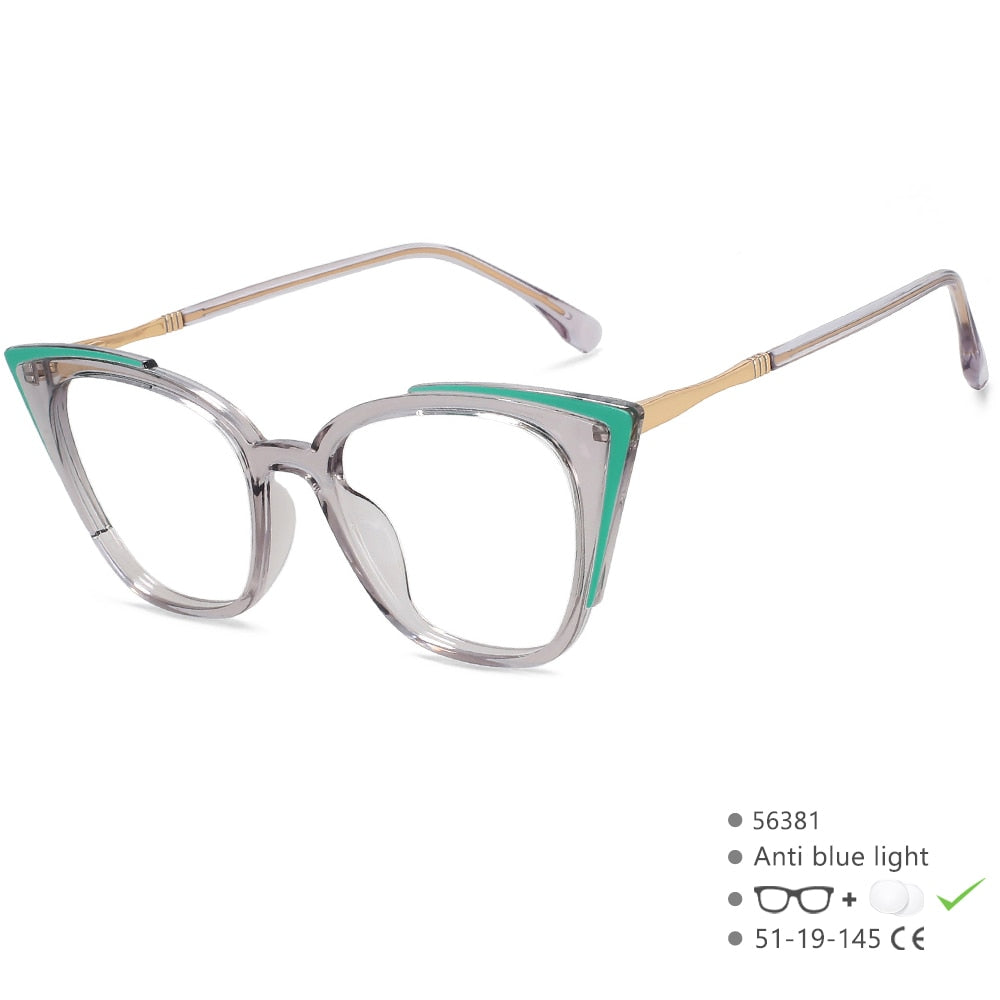 CCspace Unisex Full Rim Square Cat Eye Tr 90 Alloy Eyeglasses 56381 Full Rim CCspace Grey