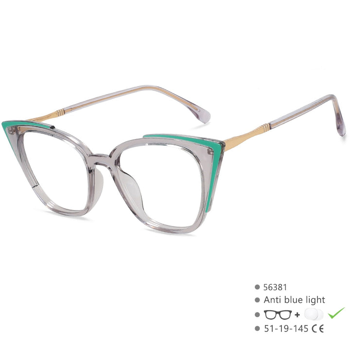 CCspace Unisex Full Rim Square Cat Eye Tr 90 Alloy Eyeglasses 56381 Full Rim CCspace Grey
