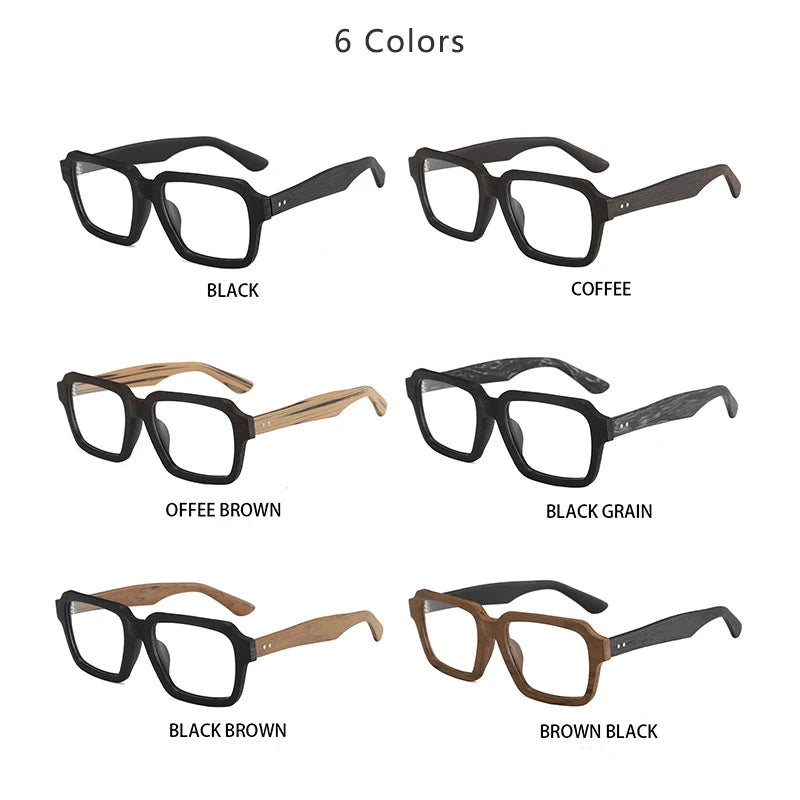 Hdcrafter Men's Full Rim Square Wood Eyeglasses 8184 Full Rim Hdcrafter Eyeglasses