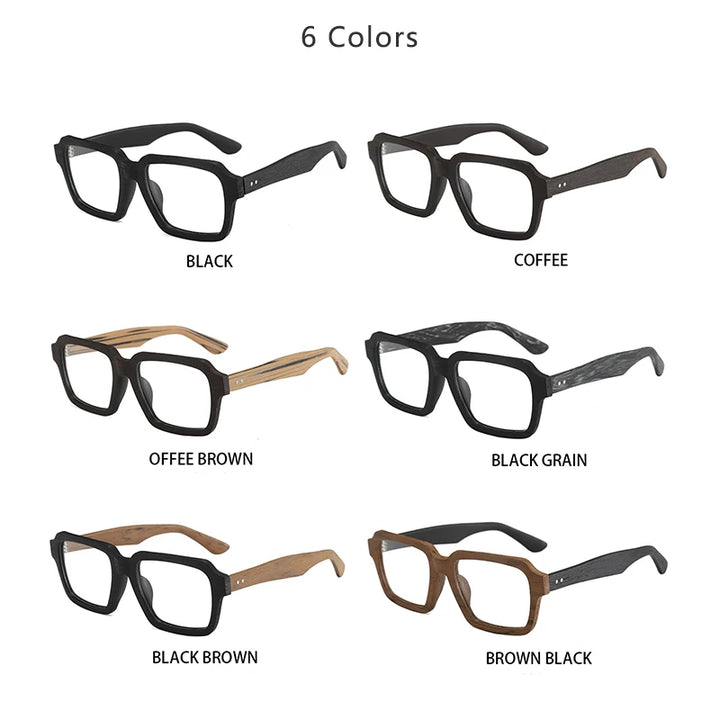 Hdcrafter Men's Full Rim Square Wood Eyeglasses 8184 Full Rim Hdcrafter Eyeglasses