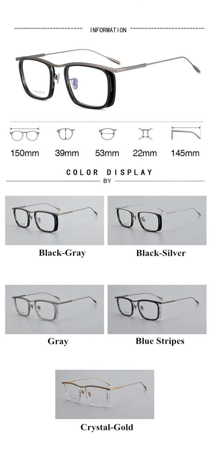 Black Mask Unisex Full Rim Square Oversized Titanium Acetate Eyeglasses 15039 Full Rim Black Mask   