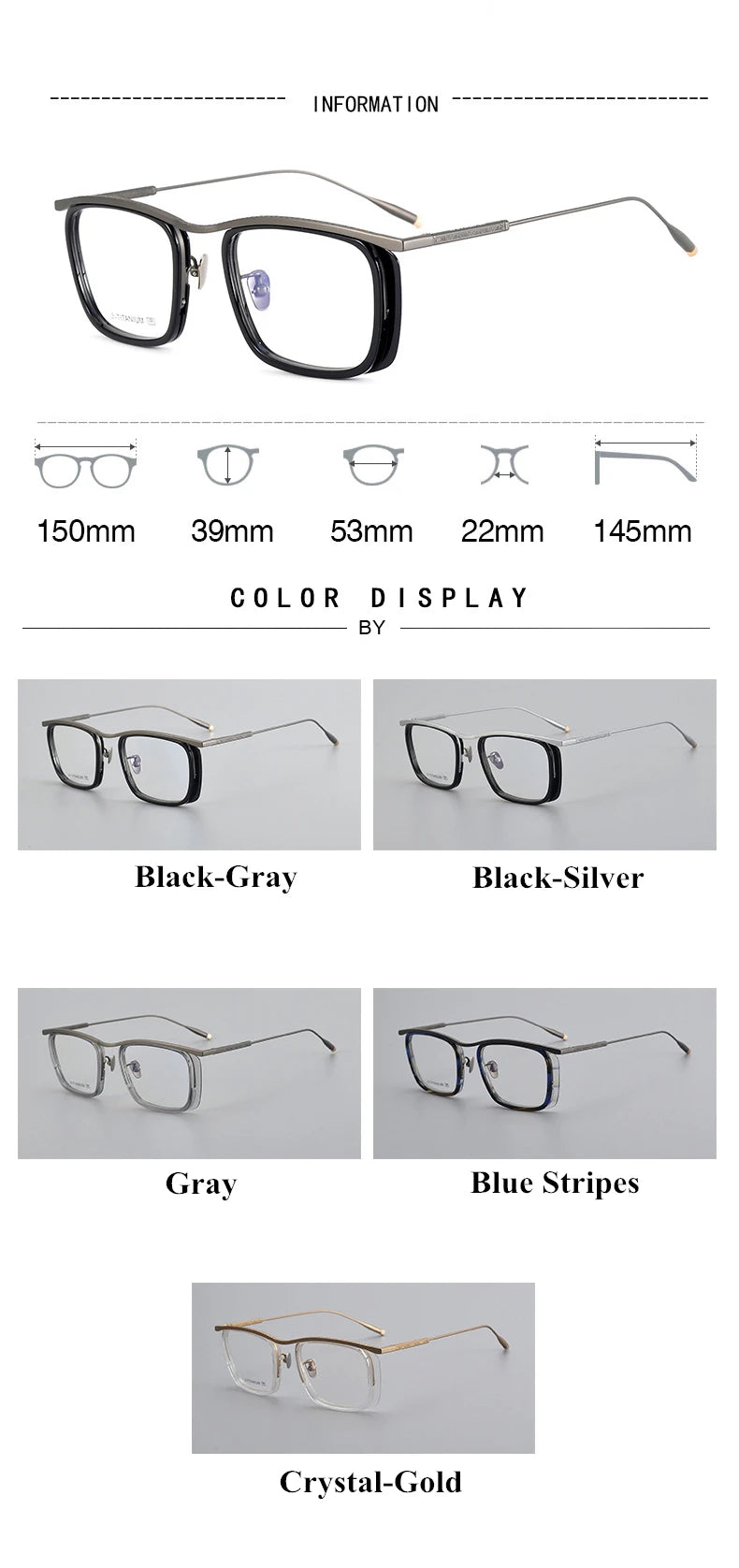 Black Mask Unisex Full Rim Big Square Titanium Acetate Eyeglasses 36150