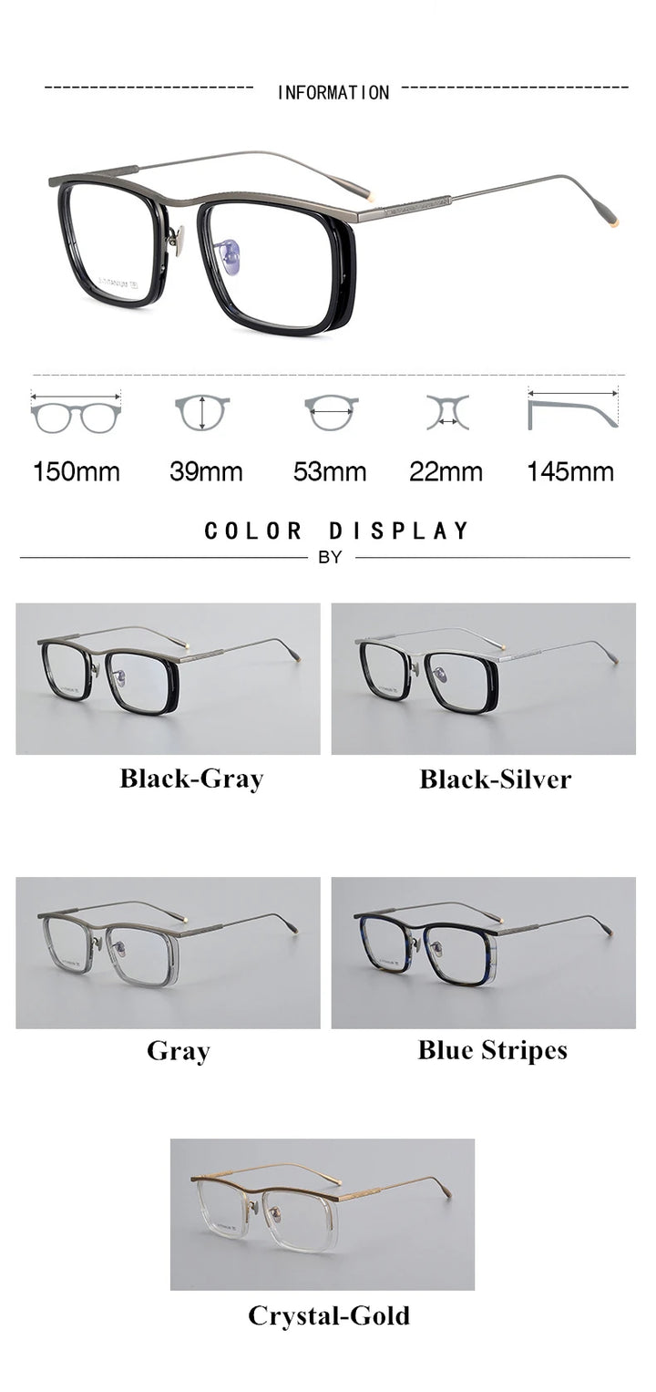 Black Mask Unisex Full Rim Big Square Titanium Acetate Eyeglasses 36150