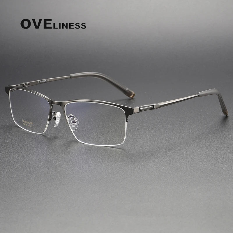 Oveliness Men's Semi Rim Square Titanium Eyeglasses 80879 Semi Rim Oveliness gun  
