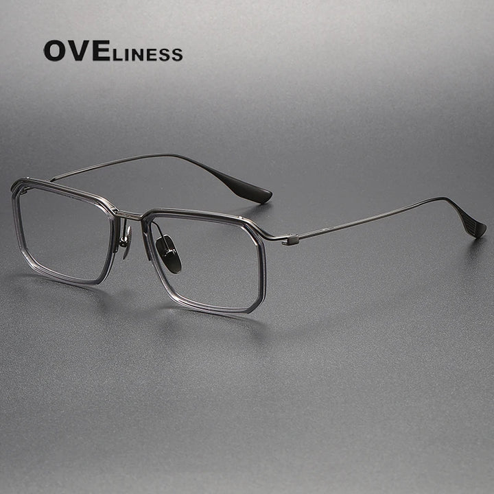 Oveliness Unisex Full Rim Square Acetate Titanium Eyeglasses X423 Full Rim Oveliness grey gun  