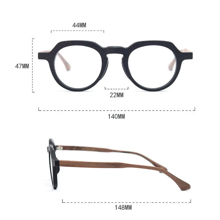 Hdcrafter Unisex Full Rim Flat Top Round Wood Eyeglasses 6022 Full Rim Hdcrafter Eyeglasses