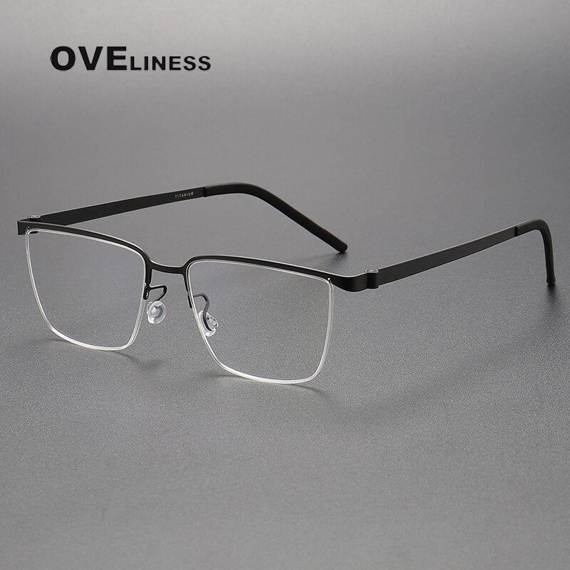 Oveliness Unisex Semi Rim Square Screwless Titanium Eyeglasses 7420 Semi Rim Oveliness black  